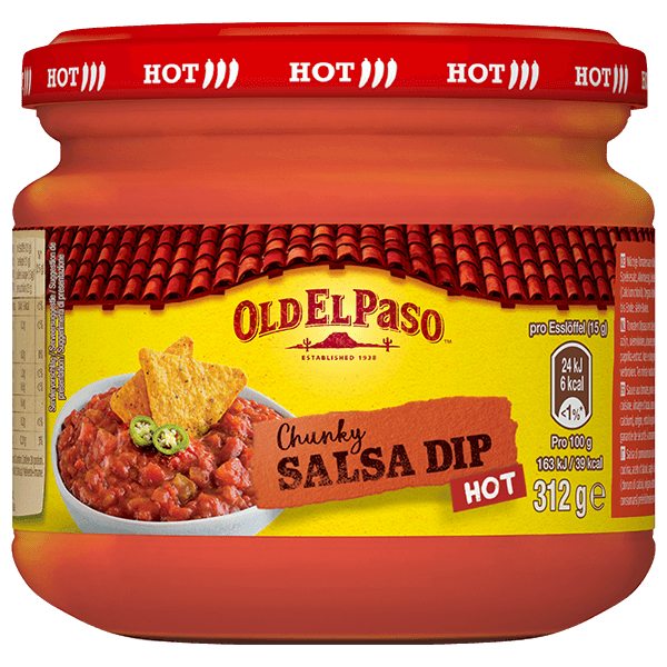 ein Glas Old El Paso Hot Chunky Salsa Dip, 312g