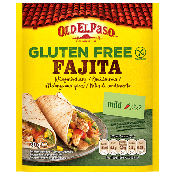 un paquet de mélange d'épices douces pour fajitas sans gluten Old El Paso, 30g
