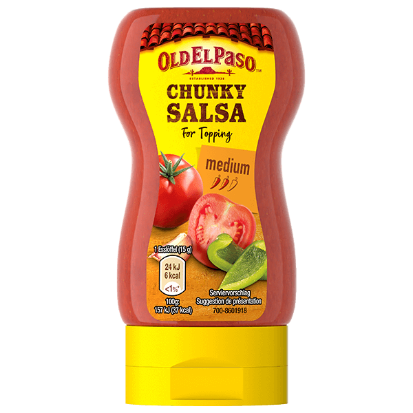 eine Quetschflasche Old El Paso Medium-Chunk-Salsa